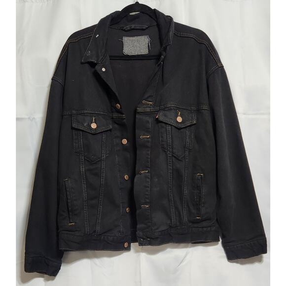 Vintage Levis Mens Black Denim Trucker Flannel Lining No Size Tag SEE PICS!!!